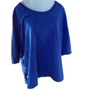 Peruvian Link Alpaca Collection Blue 3/4 Sleeve Scoop Neck Top Made in Peru
